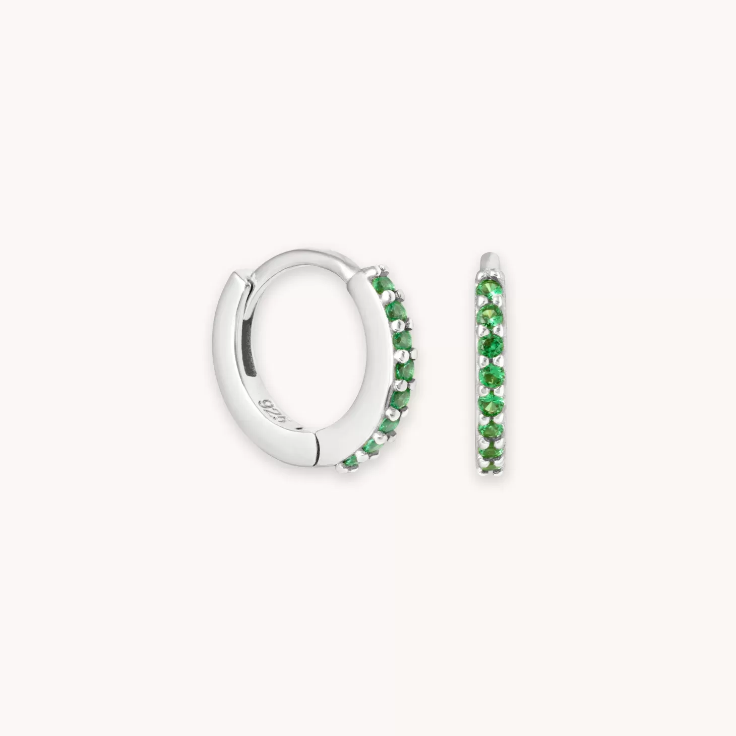 Astrid & Miyu May Birthstone Huggies In Silver With Emerald Cz Rhodium Plated Sterling Silver Discount