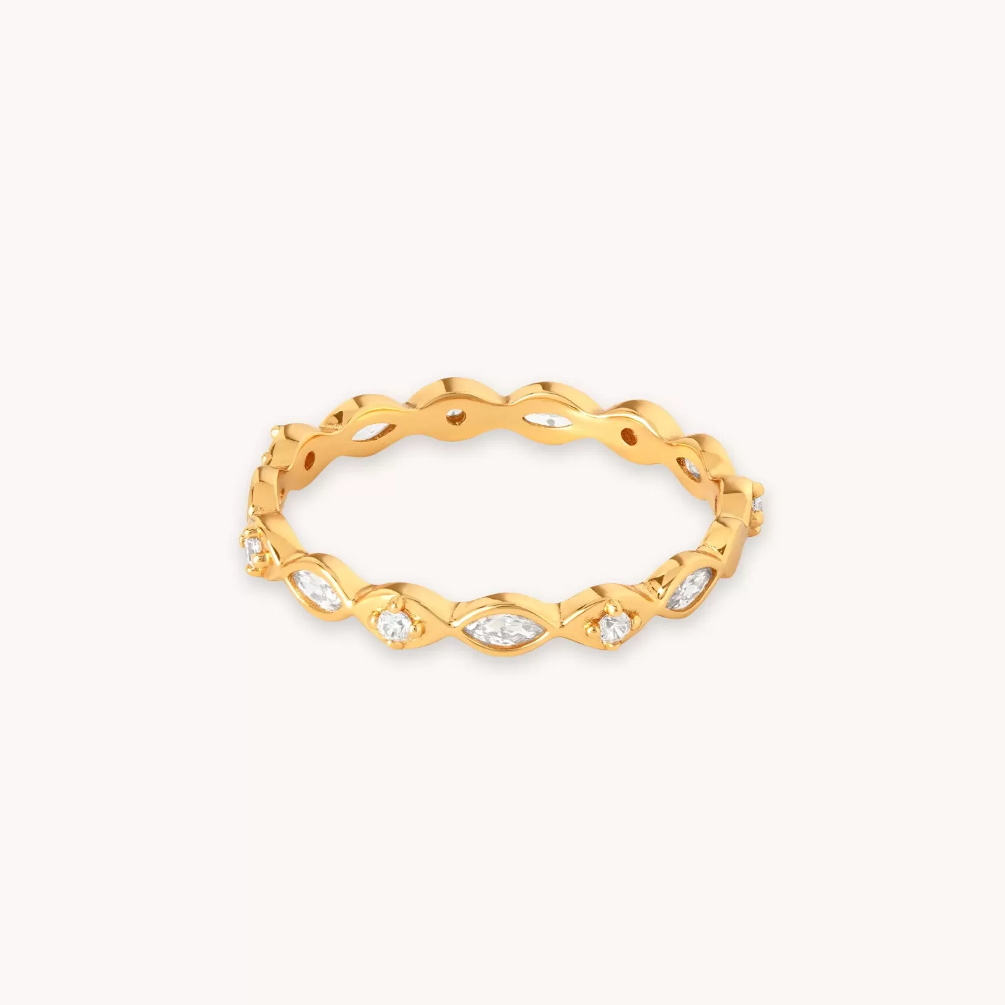 Astrid & Miyu Navette Crystal Band Ring In Gold 18K Gold Plated Sterling Silver Outlet