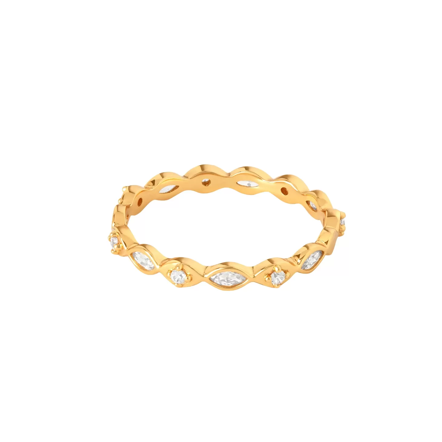 Astrid & Miyu Navette Crystal Band Ring In Gold 18K Gold Plated Sterling Silver Outlet