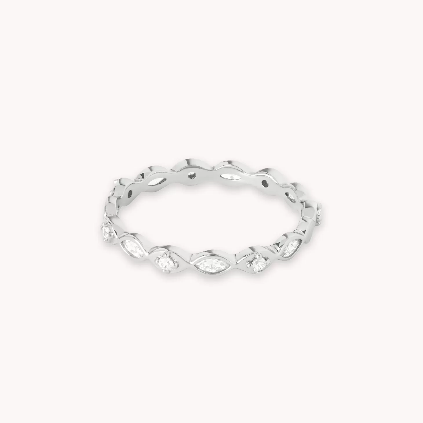 Astrid & Miyu Navette Crystal Band Ring In Silver Rhodium Plated Sterling Silver New
