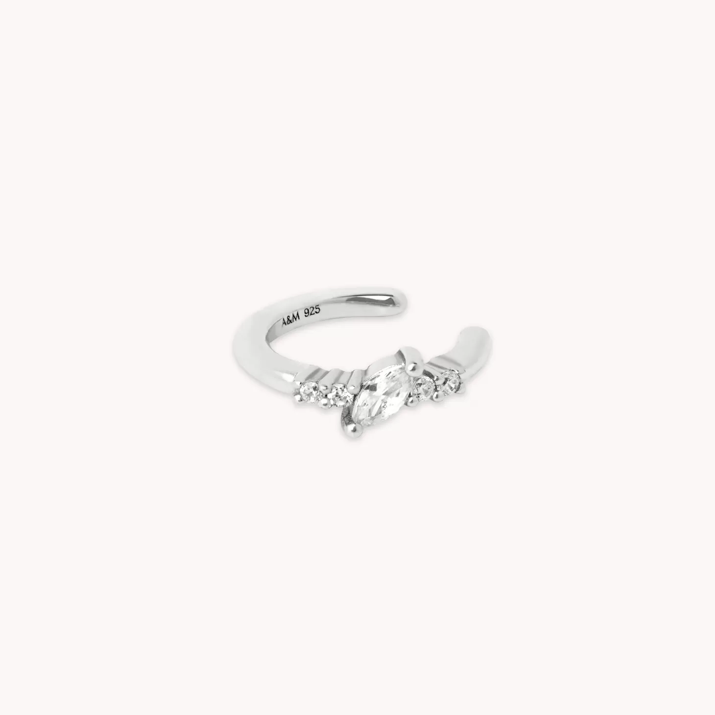 Astrid & Miyu Navette Crystal Ear Cuff In Silver Rhodium Plated Sterling Silver Clearance
