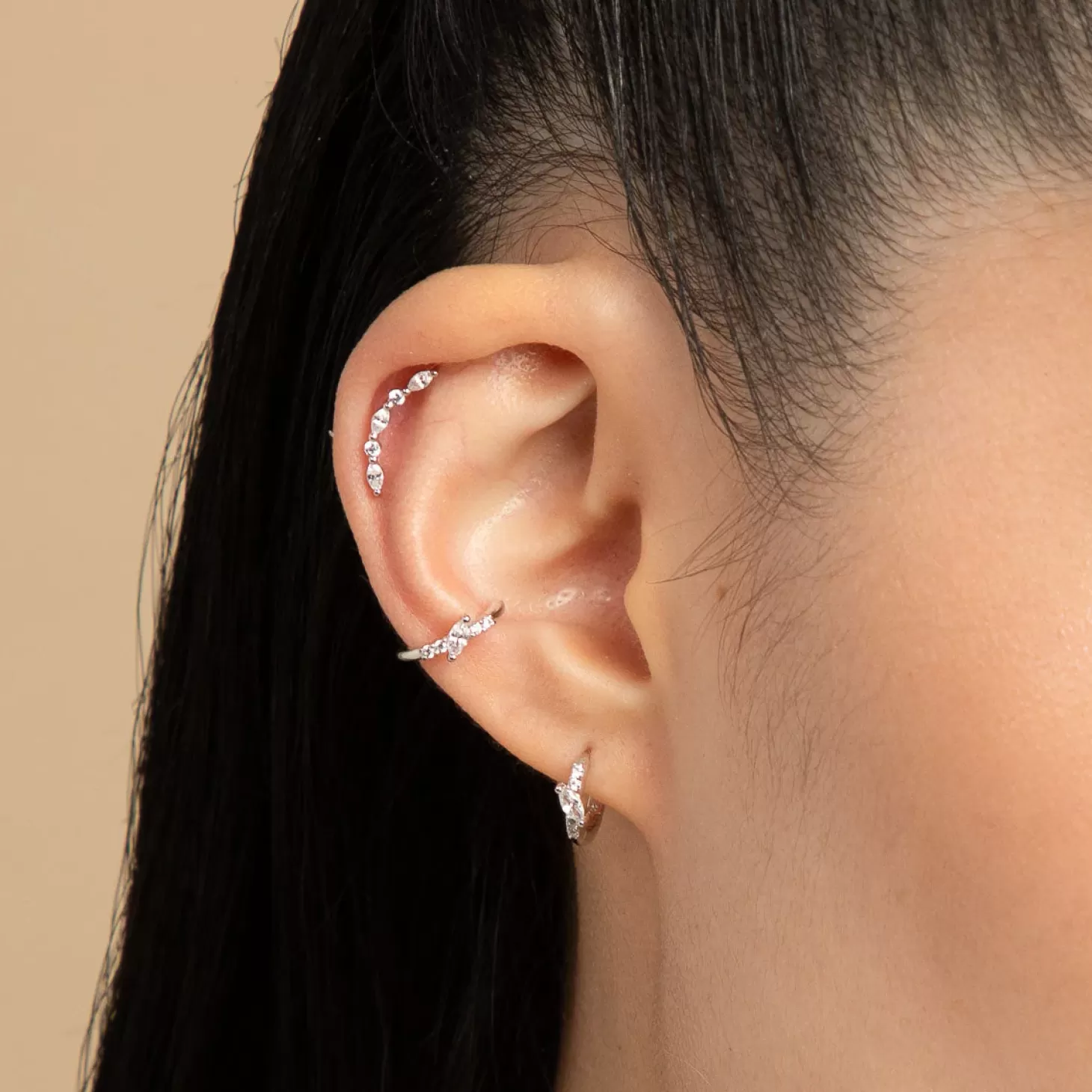 Astrid & Miyu Navette Crystal Ear Cuff In Silver Rhodium Plated Sterling Silver Clearance