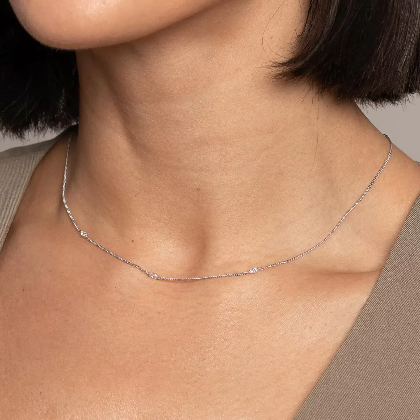Astrid & Miyu Navette Crystal Necklace In Silver Rhodium Plated Sterling Silver Sale