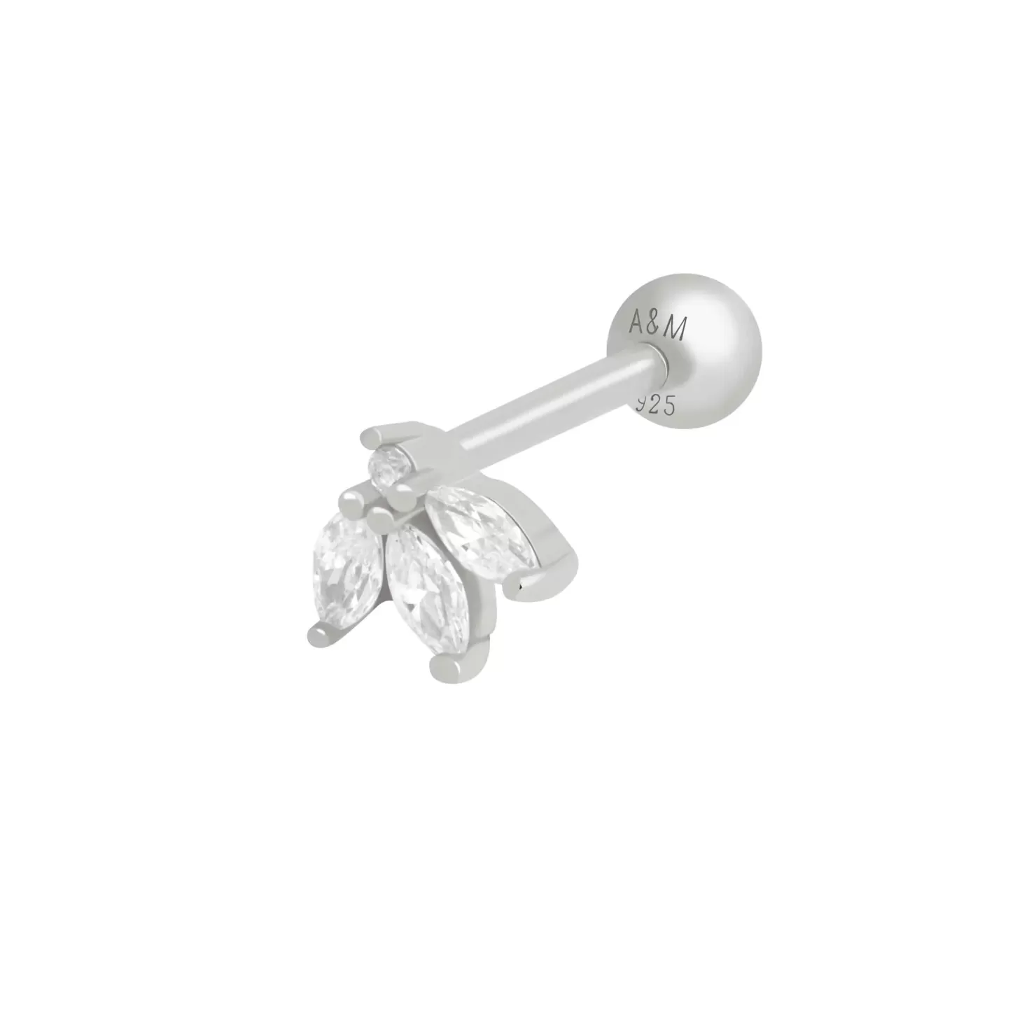 Astrid & Miyu Navette Fan Barbell Earring In Silver Rhodium Plated Sterling Silver Best Sale