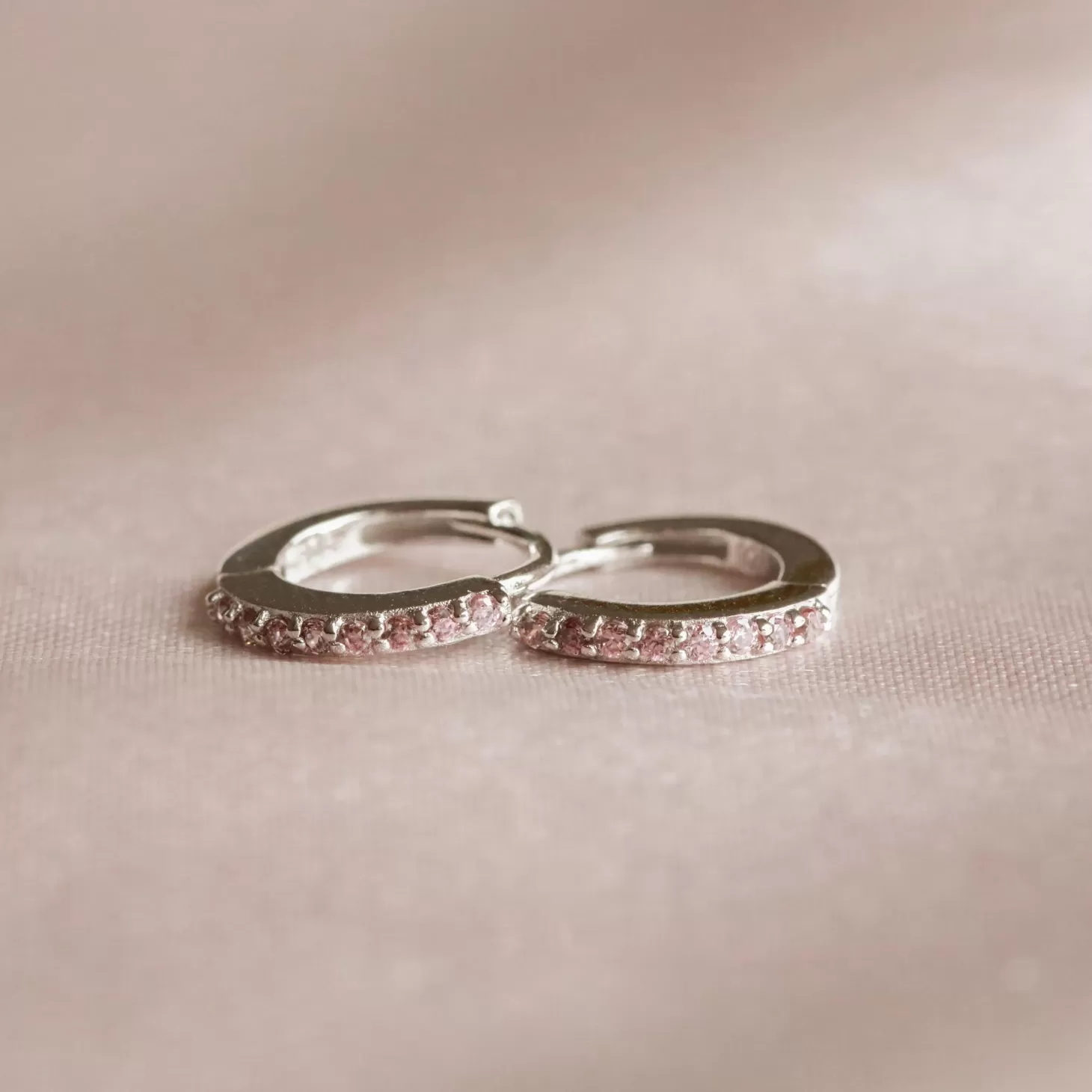 Astrid & Miyu October Birthstone Huggies In Silver With Pink Tourmaline Cz Rhodium Plated Sterling Silver Flash Sale