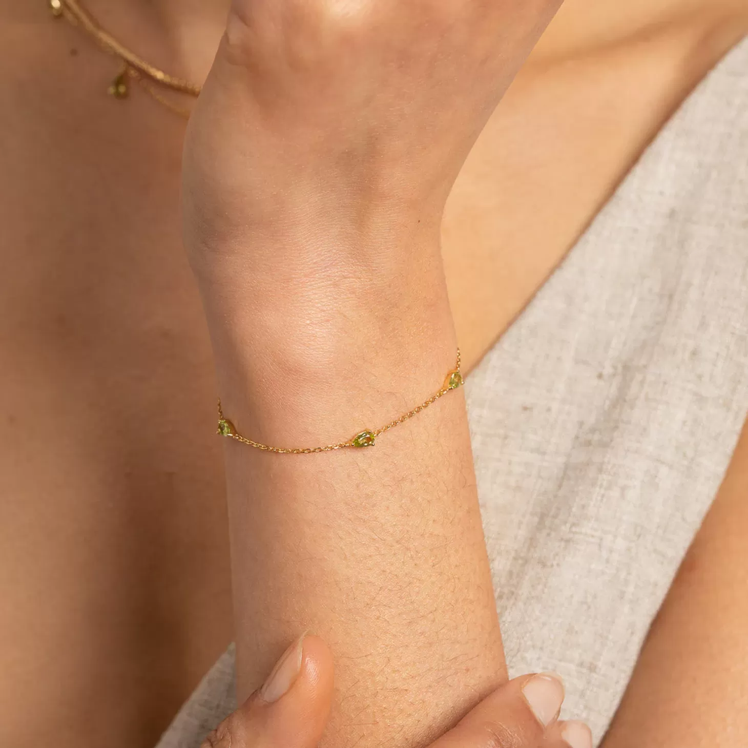 Astrid & Miyu Olivine Charm Bracelet In Gold 18K Gold Plated Sterling Silver Cheap