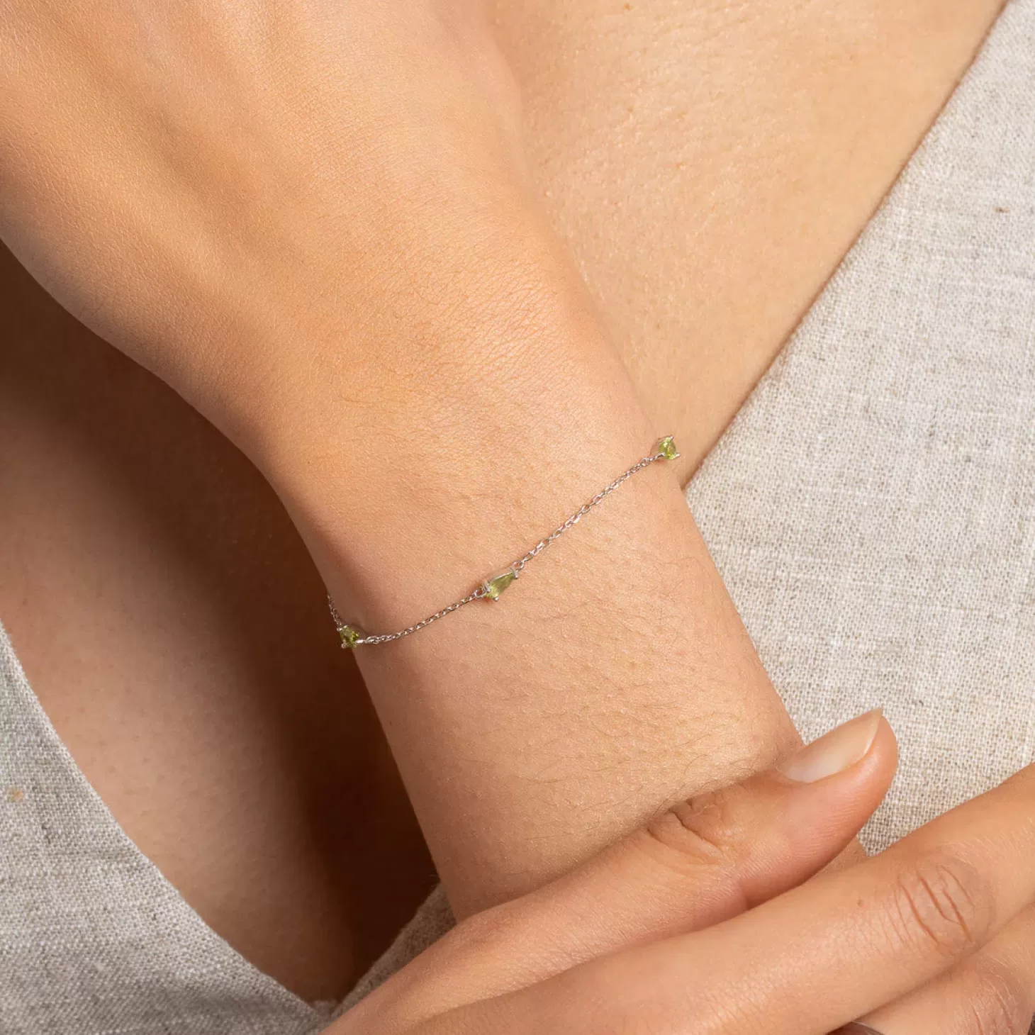 Astrid & Miyu Olivine Charm Bracelet In Silver Rhodium Plated Sterling Silver Hot