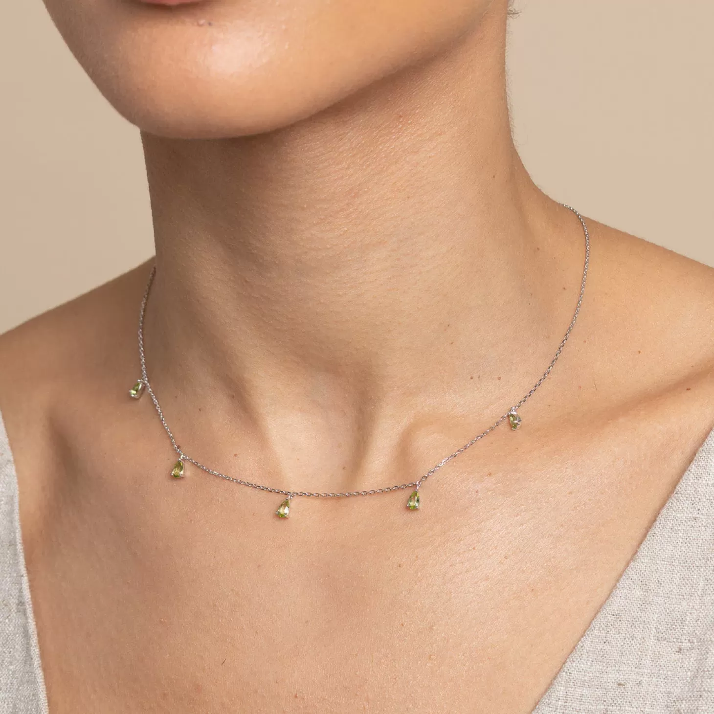 Astrid & Miyu Olivine Charm Necklace In Silver Rhodium Plated Sterling Silver New