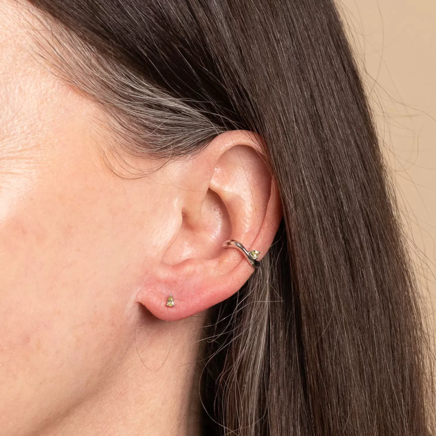 Astrid & Miyu Olivine Wave Ear Cuff In Silver Rhodium Plated Sterling Silver Flash Sale