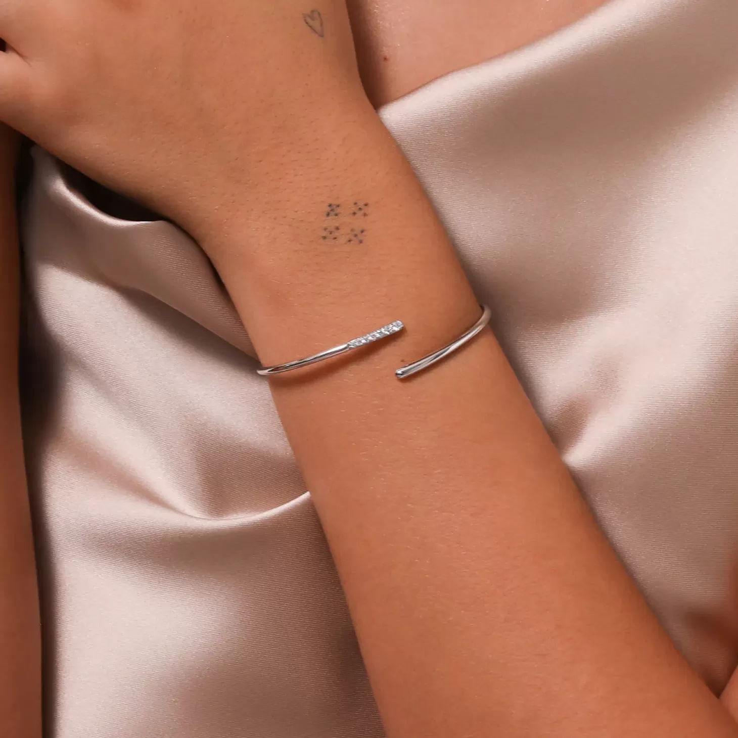 Astrid & Miyu Orbit Crystal Cuff In Silver Rhodium Plated Sterling Silver Sale