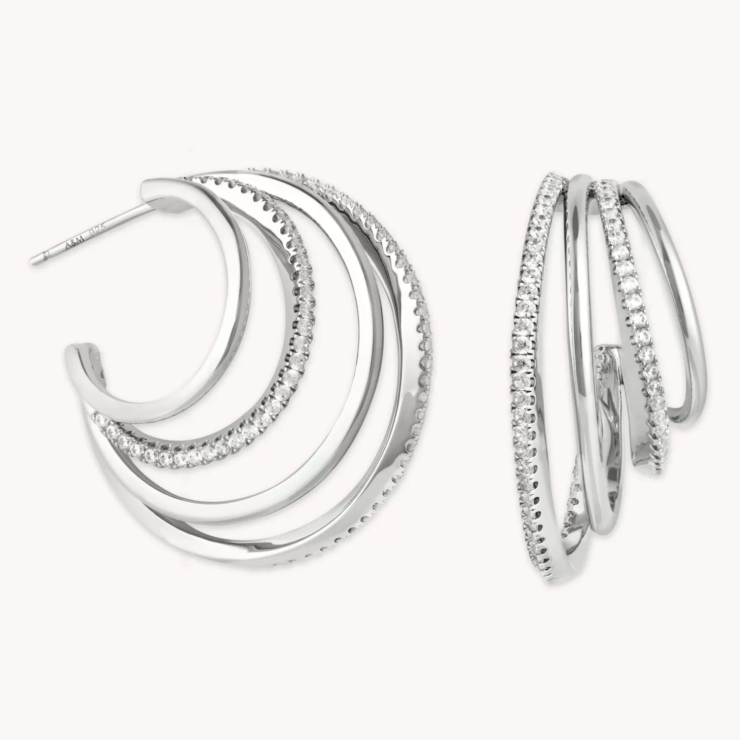 Astrid & Miyu Orbit Crystal Hoops In Silver Rhodium Plated New