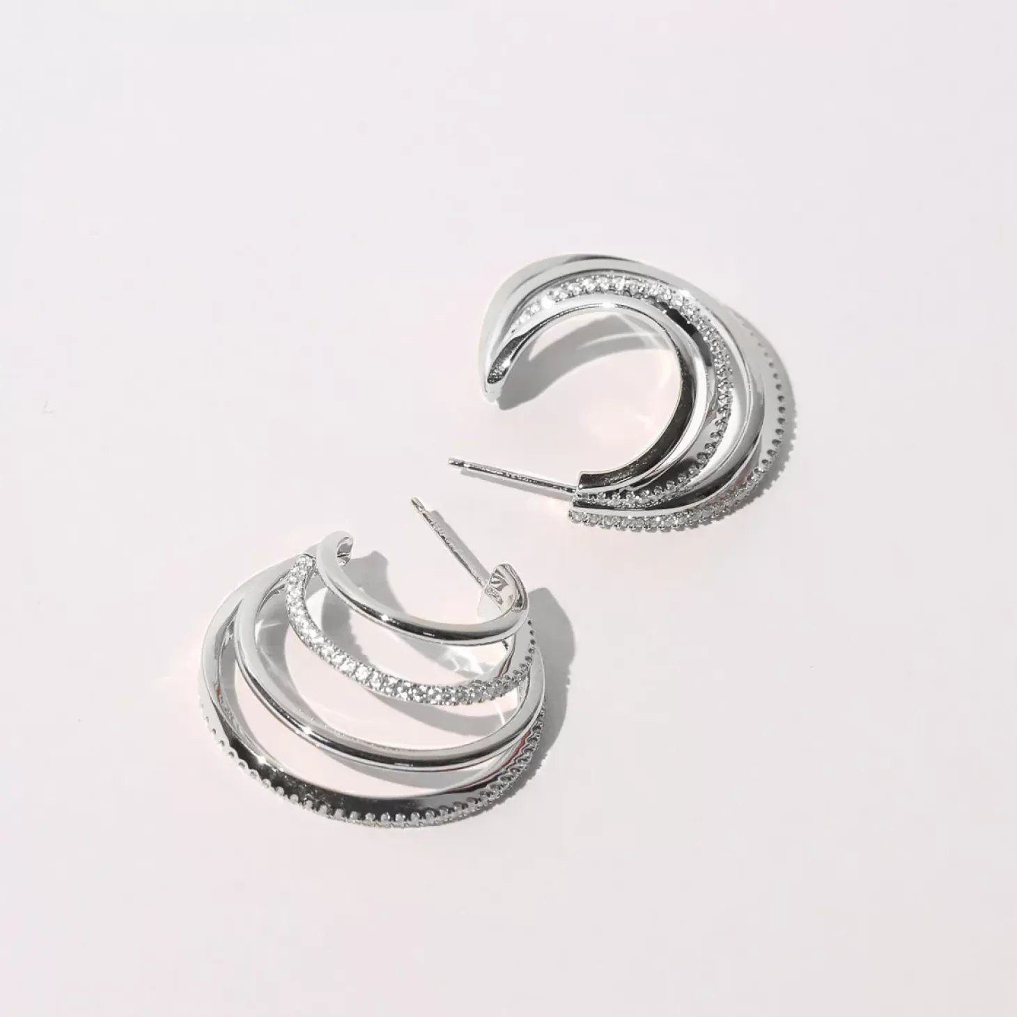 Astrid & Miyu Orbit Crystal Hoops In Silver Rhodium Plated New