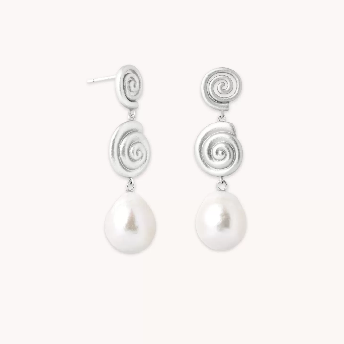 Astrid & Miyu Pearl & Shell Drop Stud Earrings In Silver Rhodium Plated Sterling Silver Outlet
