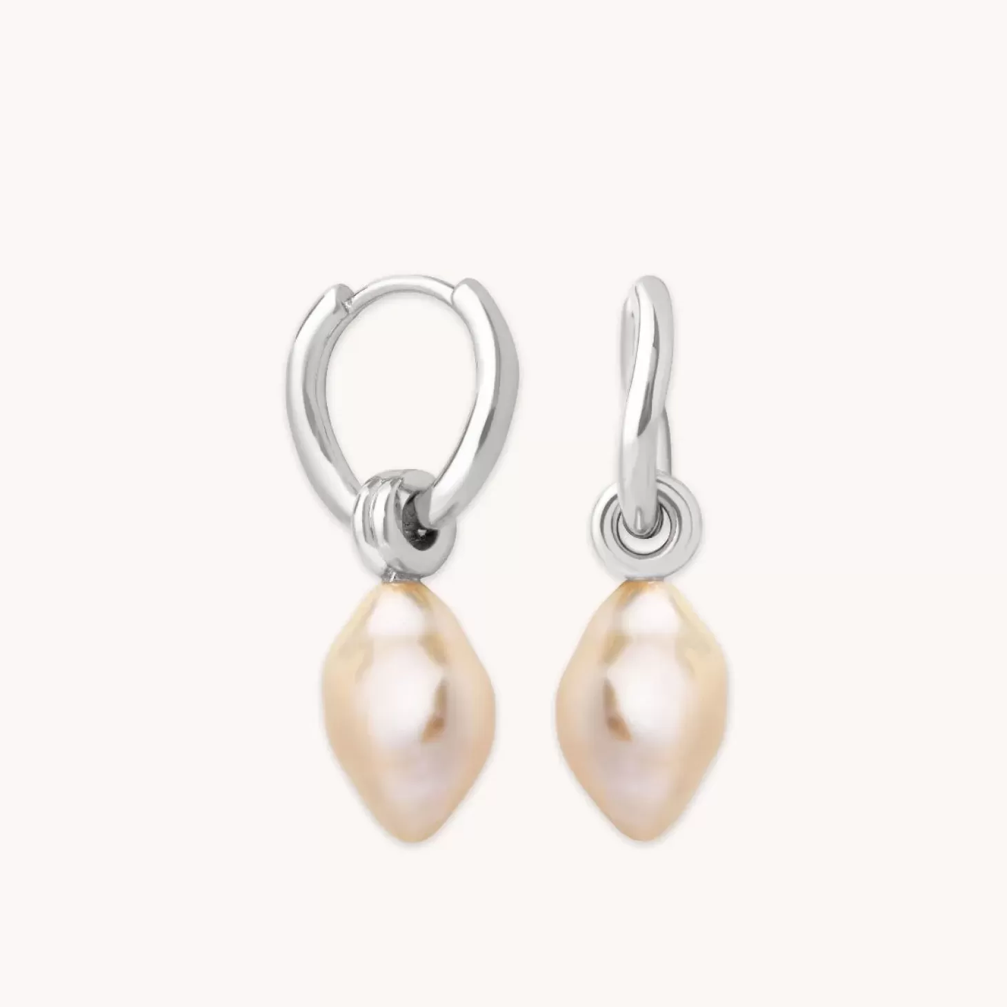 Astrid & Miyu Pink Pearl Hoops In Silver Rhodium Plated Fashion