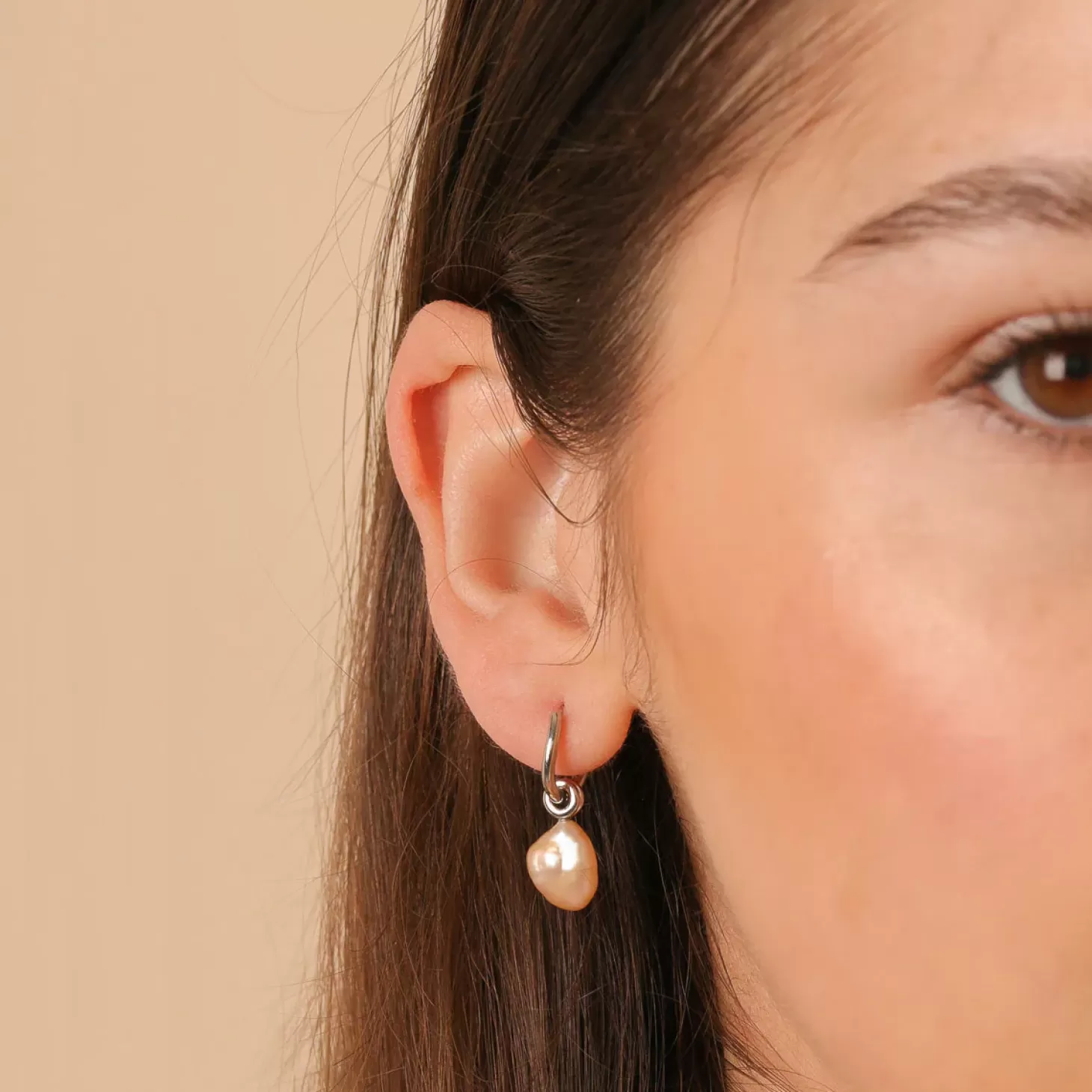 Astrid & Miyu Pink Pearl Hoops In Silver Rhodium Plated Fashion