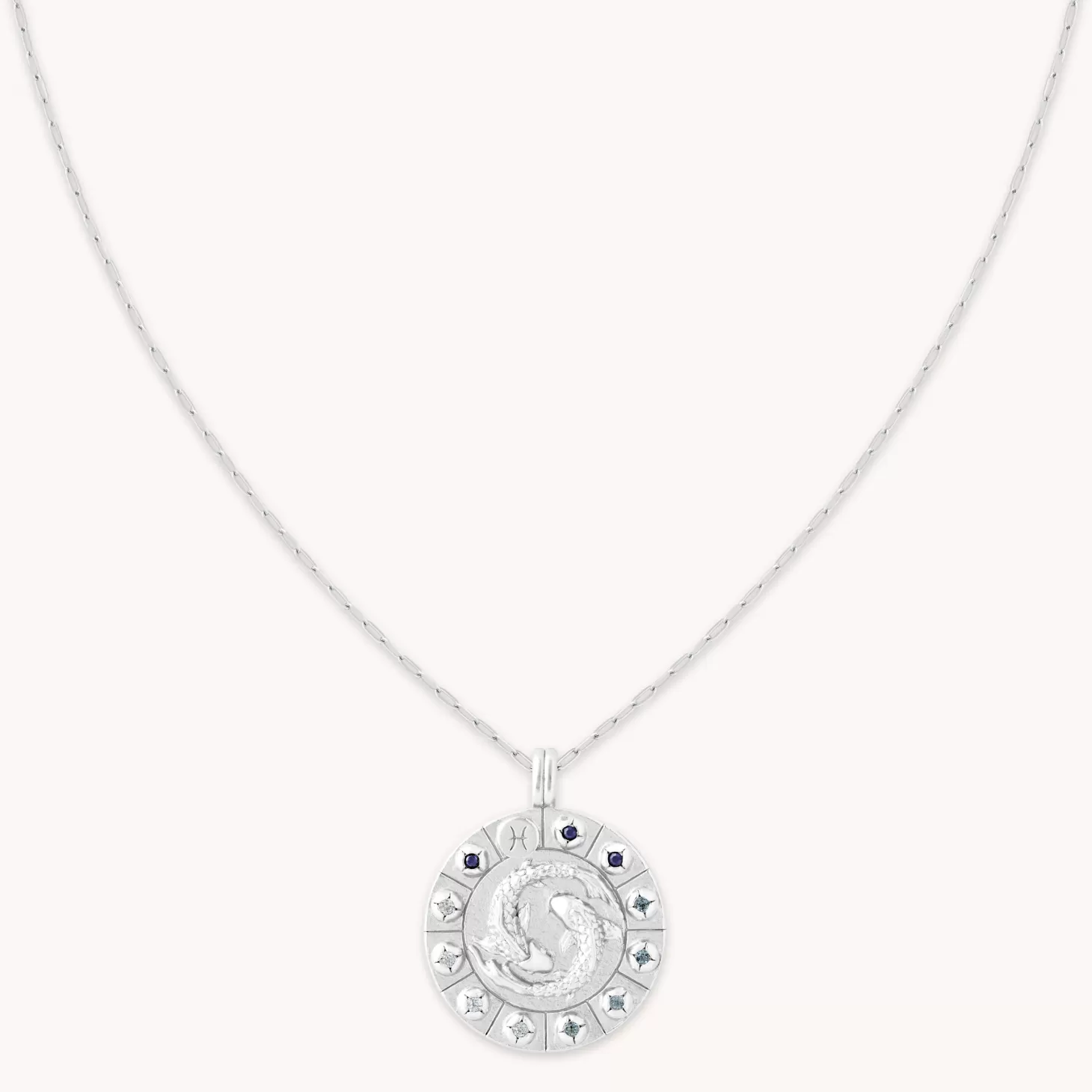 Astrid & Miyu Pisces Bold Zodiac Pendant Necklace In Silver Rhodium Plated Sterling Silver Outlet