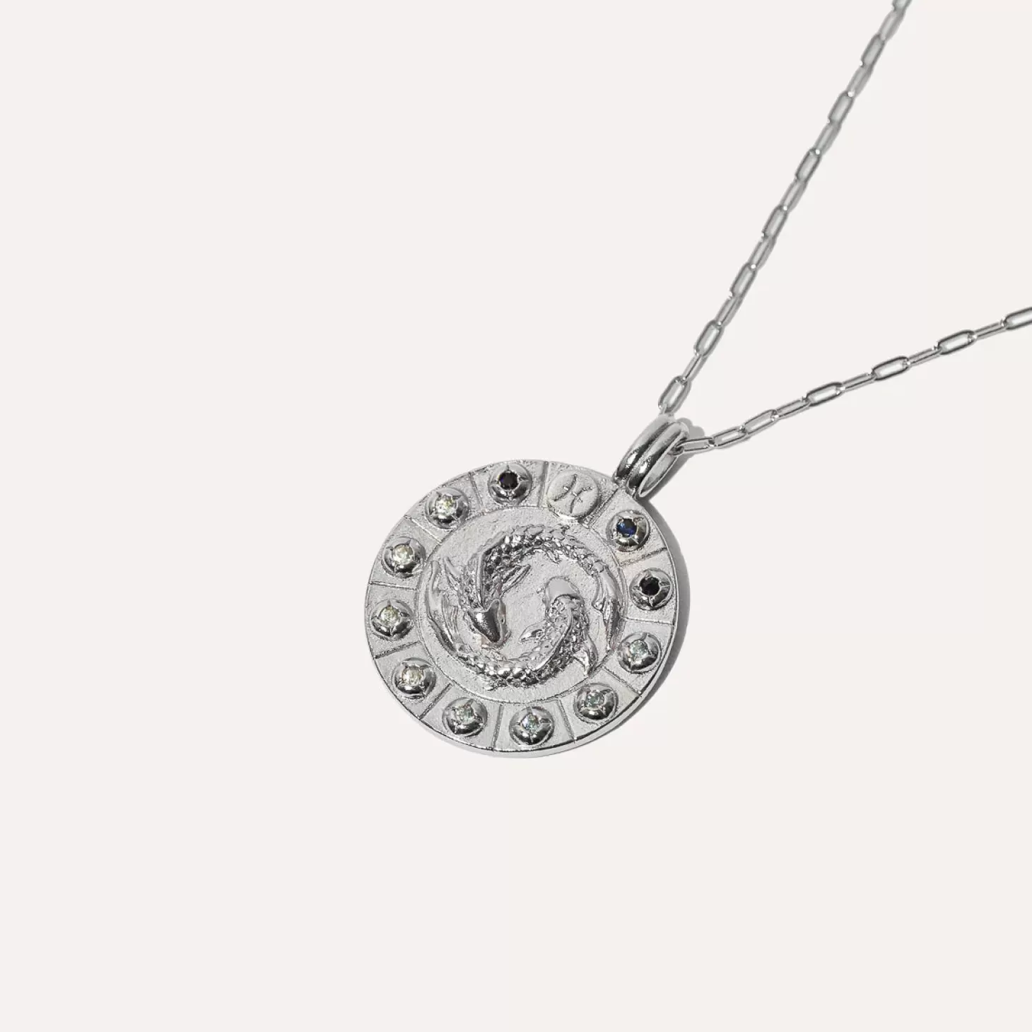 Astrid & Miyu Pisces Bold Zodiac Pendant Necklace In Silver Rhodium Plated Sterling Silver Outlet