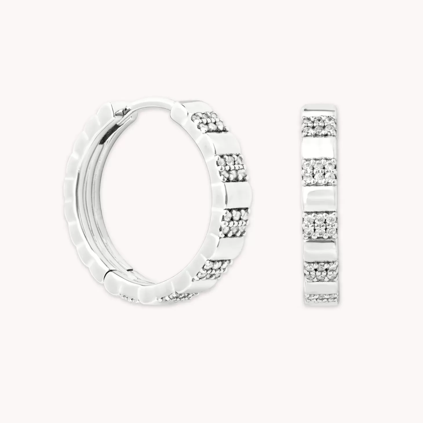 Astrid & Miyu Pleated Crystal Hoops In Silver Rhodium Plated Sterling Silver Sale