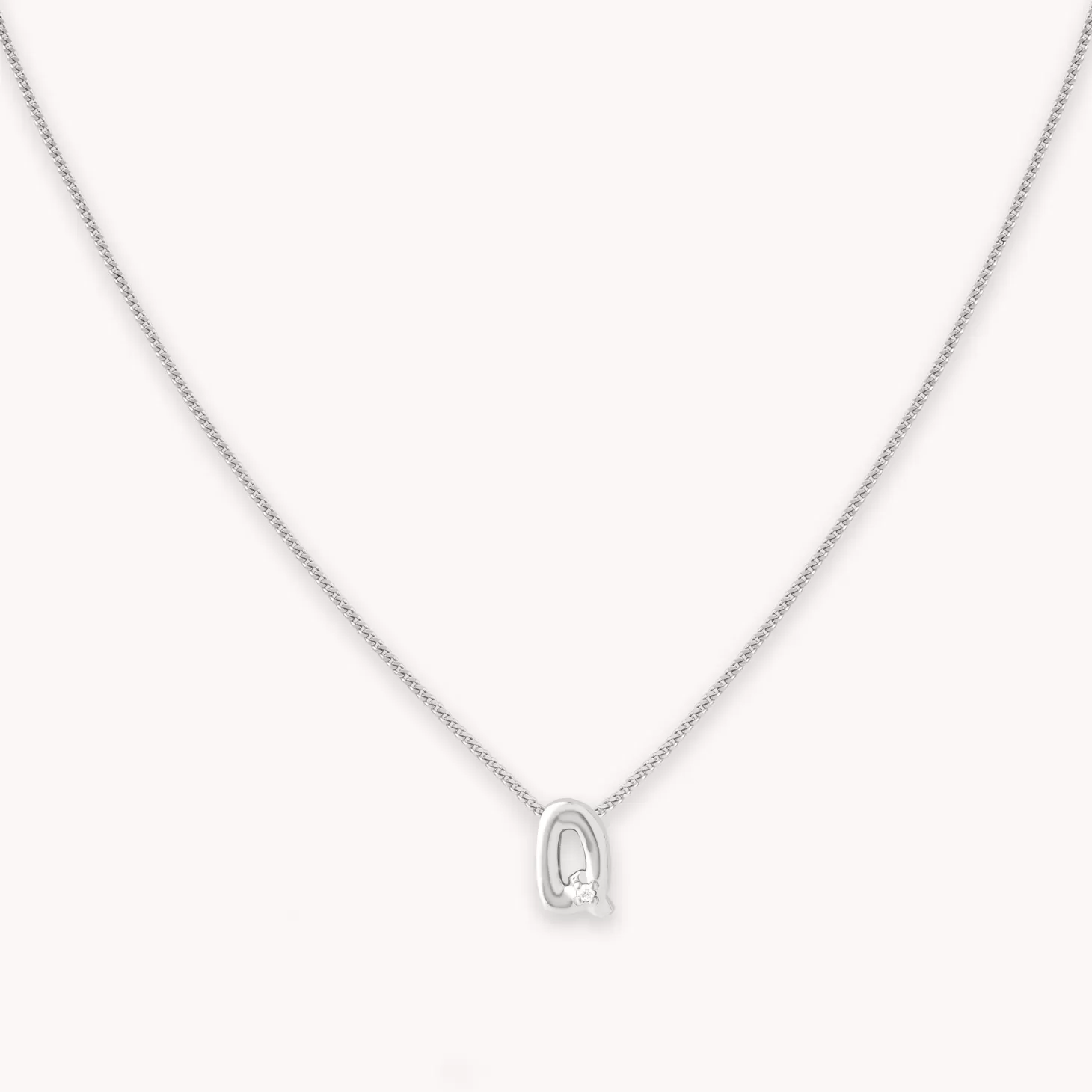 Astrid & Miyu Q Initial Pendant Necklace In Silver Rhodium Plated Sterling Silver Sale