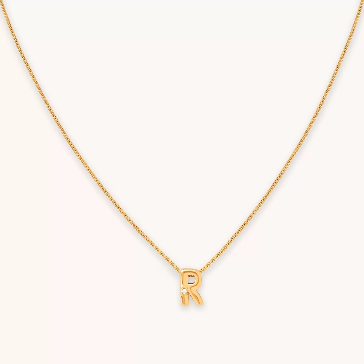 Astrid & Miyu R Initial Pendant Necklace In Gold 18K Gold Plated Sterling Silver New