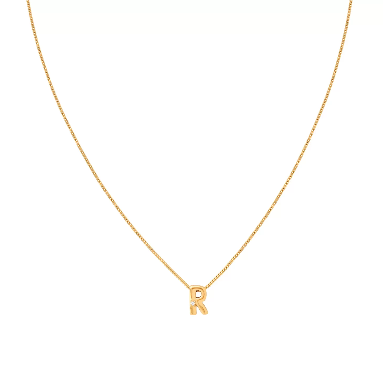 Astrid & Miyu R Initial Pendant Necklace In Gold 18K Gold Plated Sterling Silver New