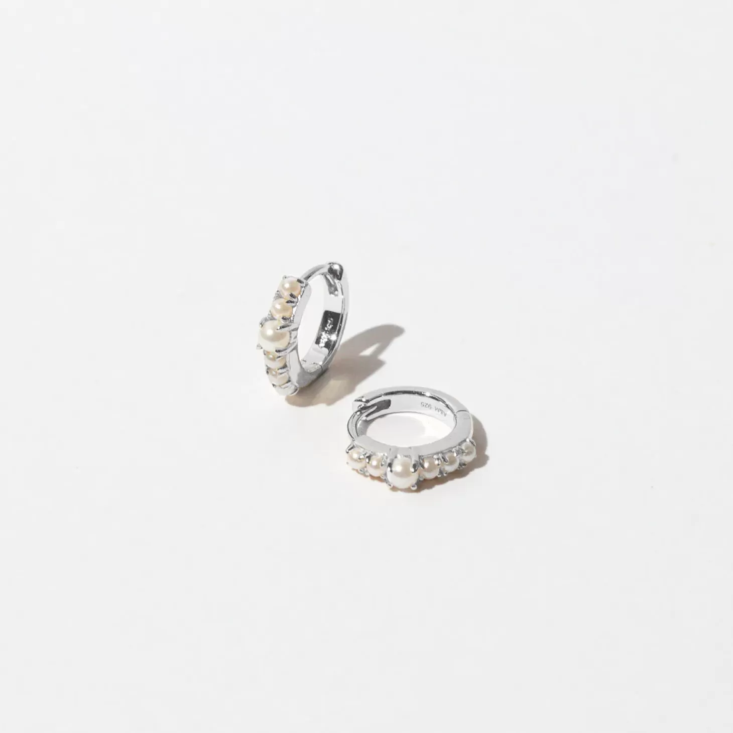 Astrid & Miyu Radiant Pearl Huggies In Silver Rhodium Plated Sterling Silver Outlet