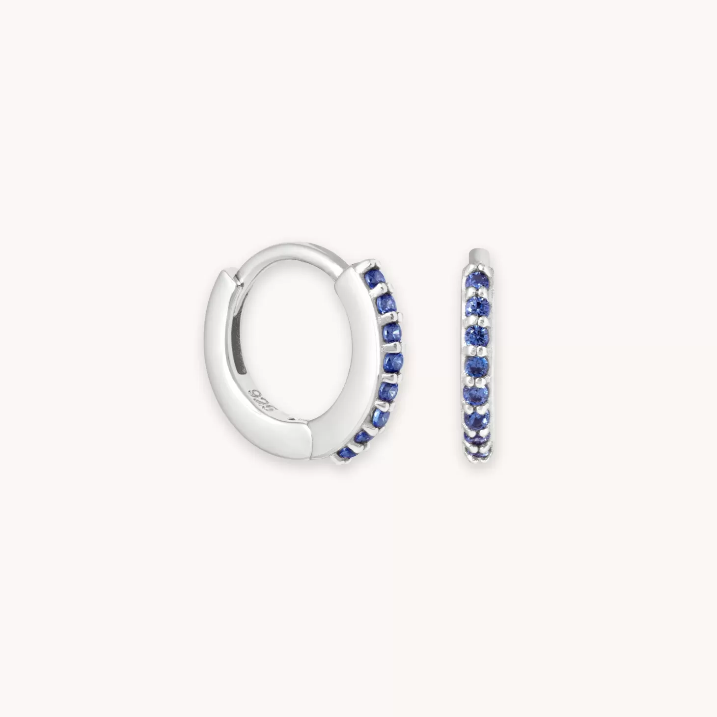 Astrid & Miyu September Birthstone Huggies In Silver With Sapphire Cz Rhodium Plated Sterling Silver Cheap
