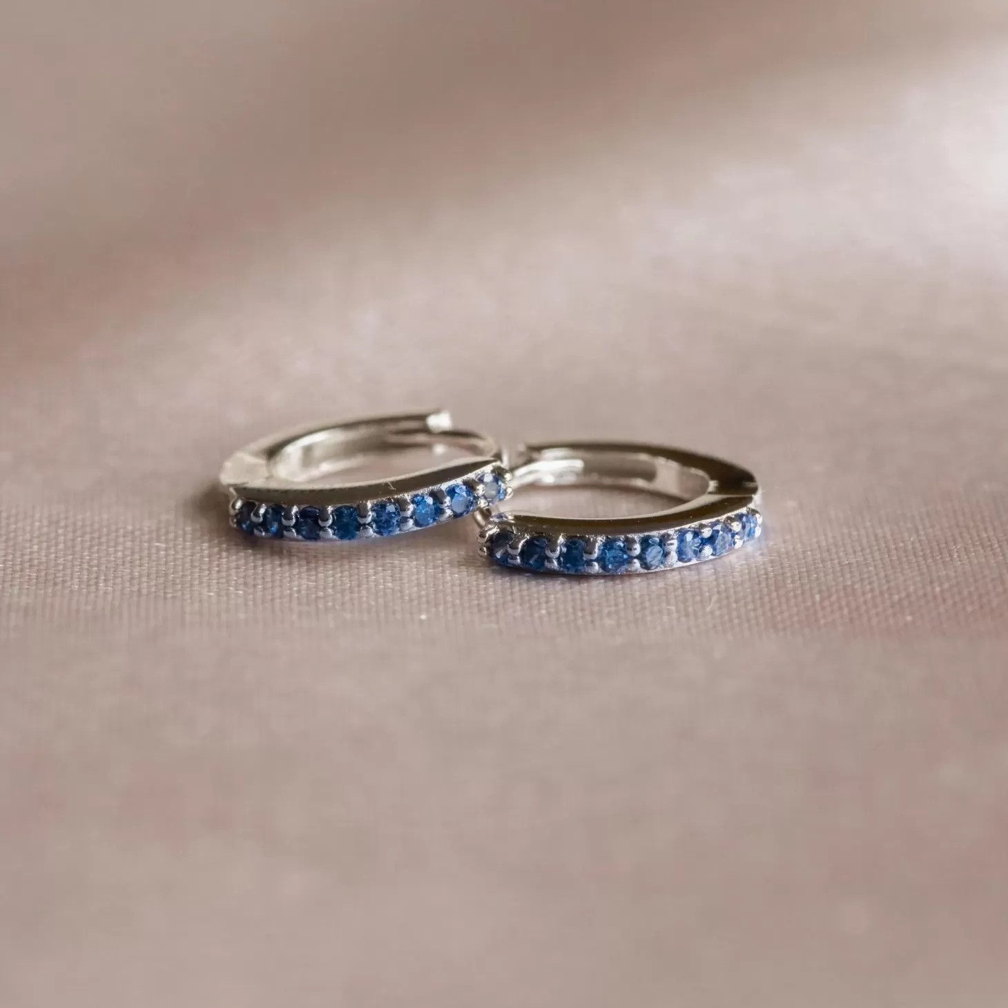 Astrid & Miyu September Birthstone Huggies In Silver With Sapphire Cz Rhodium Plated Sterling Silver Cheap
