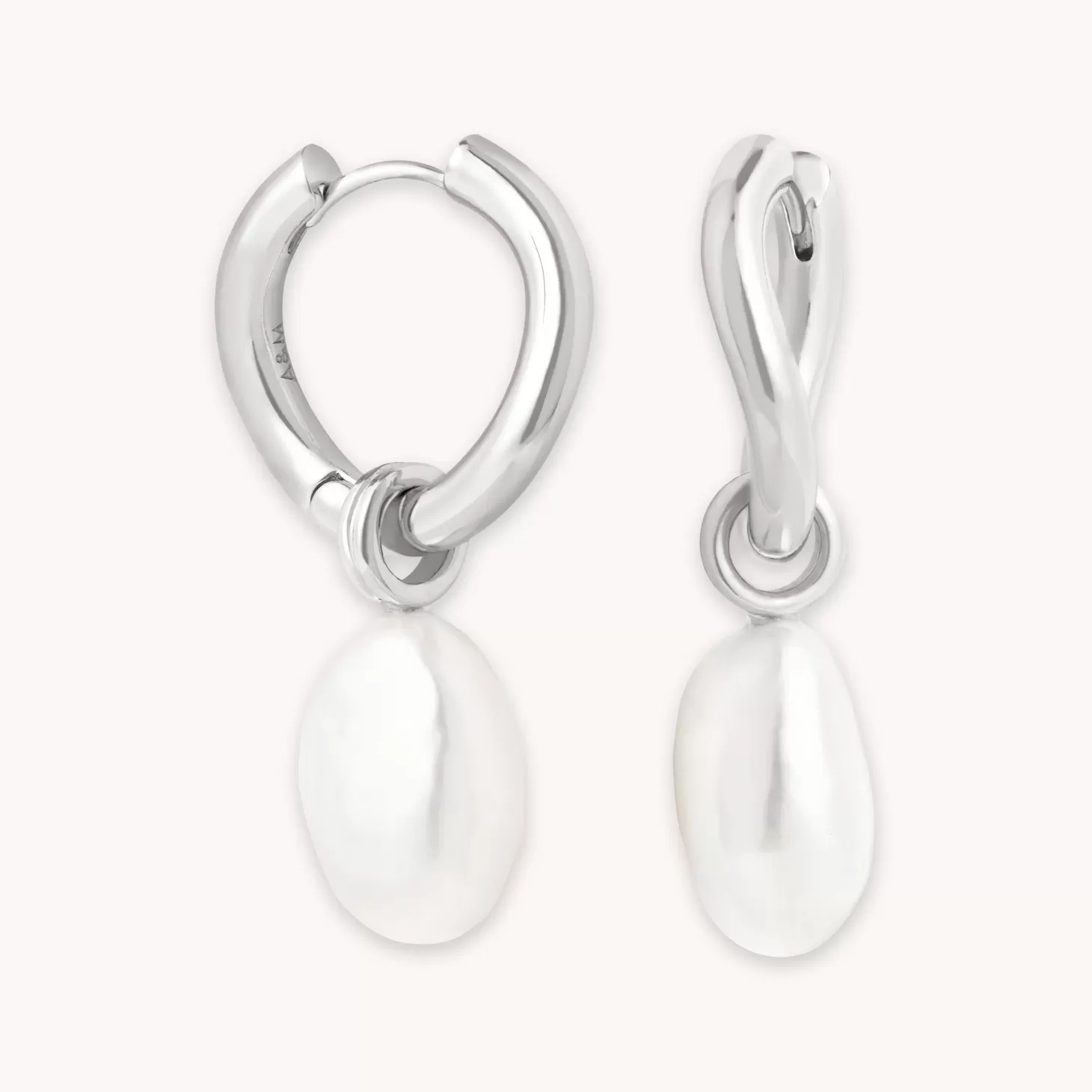 Astrid & Miyu Serenity Pearl Charm Hoops In Silver Rhodium Plated Hot