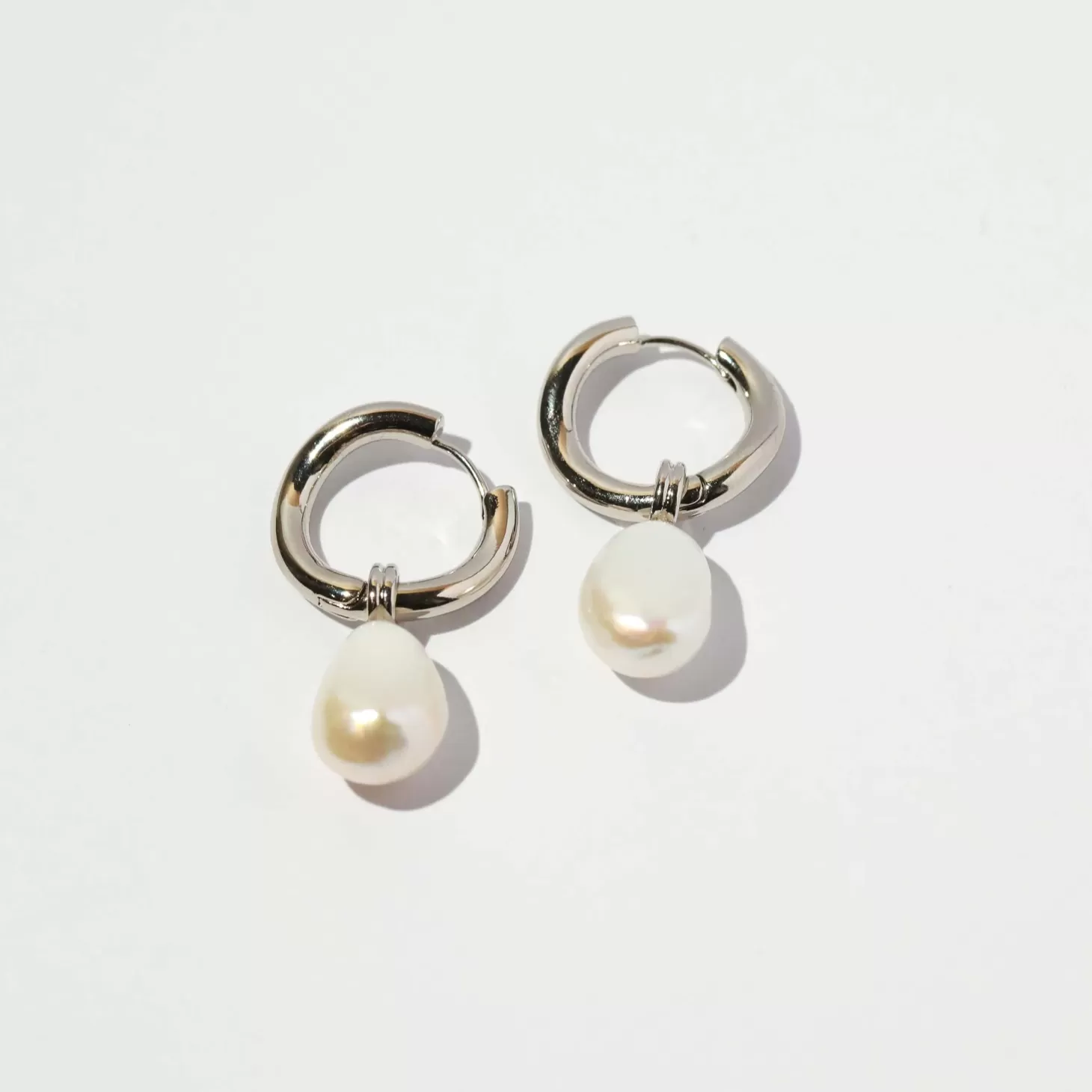 Astrid & Miyu Serenity Pearl Charm Hoops In Silver Rhodium Plated Hot