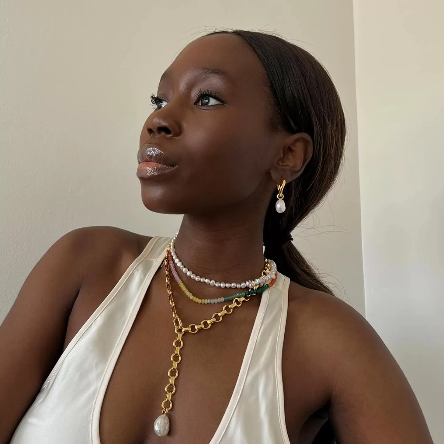 Astrid & Miyu Serenity Pearl Link Chain Necklace In Gold 18K Gold Plated Store
