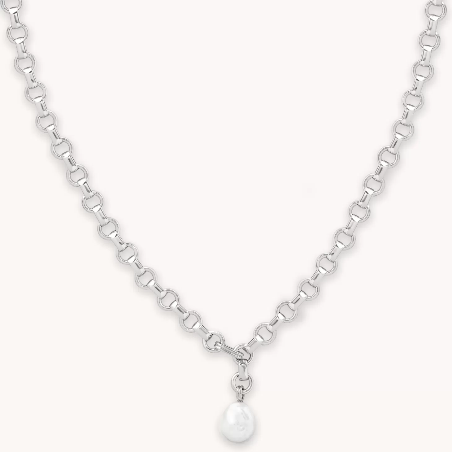 Astrid & Miyu Serenity Pearl Link Chain Necklace In Silver Rhodium Plated Hot