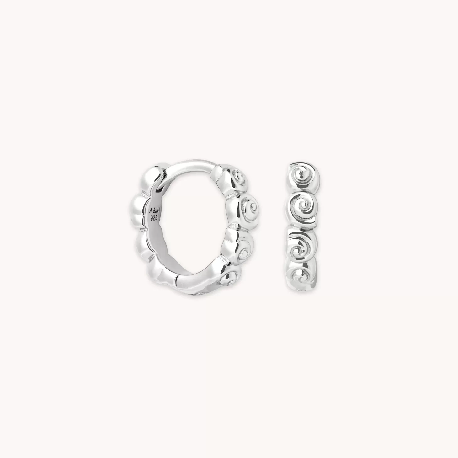 Astrid & Miyu Shell Huggies In Silver Rhodium Plated Sterling Silver New