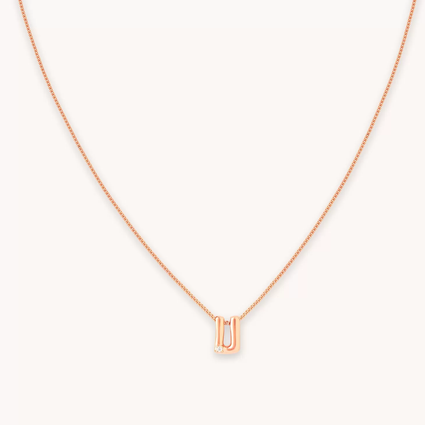 Astrid & Miyu U Initial Pendant Necklace In Rose Gold 18K Rose Gold Plated Sterling Silver New