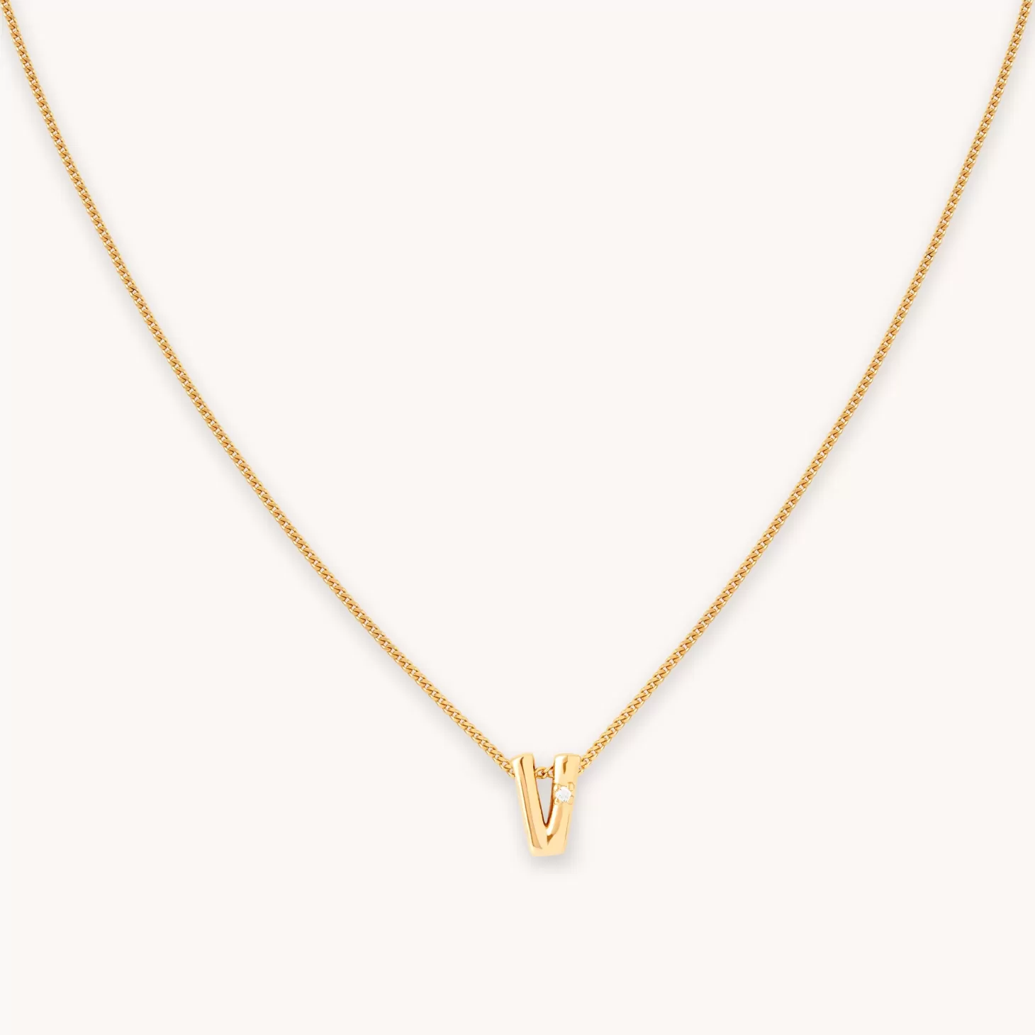 Astrid & Miyu V Initial Pendant Necklace In Gold 18K Gold Plated Sterling Silver New