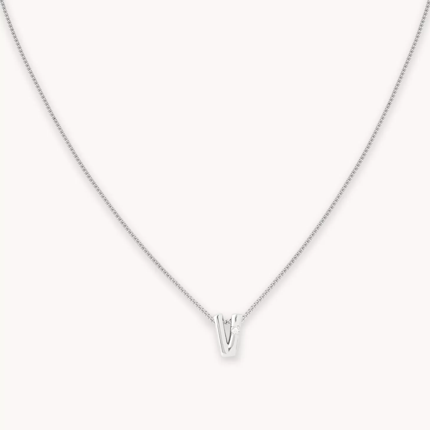 Astrid & Miyu V Initial Pendant Necklace In Silver Rhodium Plated Sterling Silver Flash Sale