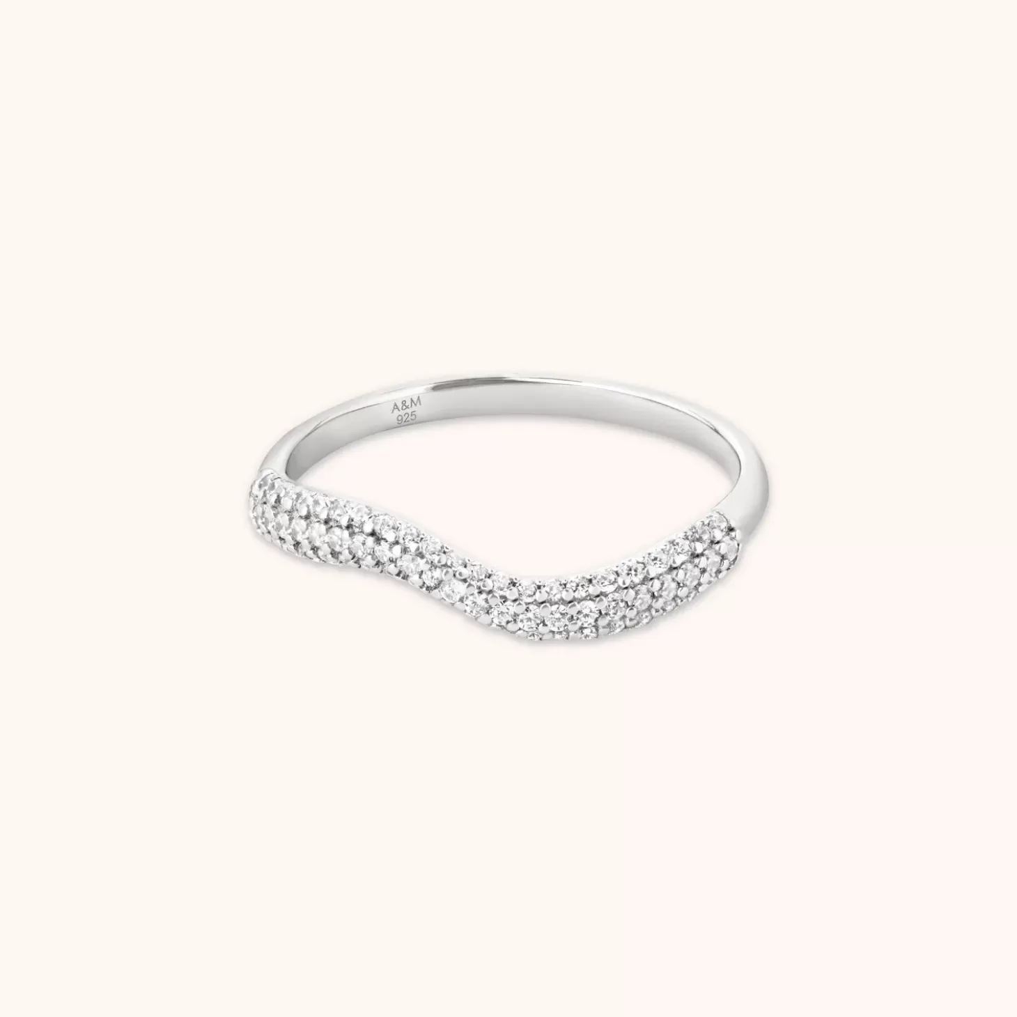 Astrid & Miyu Wave Crystal Ring In Silver Rhodium Plated Sterling Silver Fashion